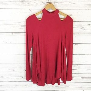 Free People Downtown Girl Tunic Top Cutout Red